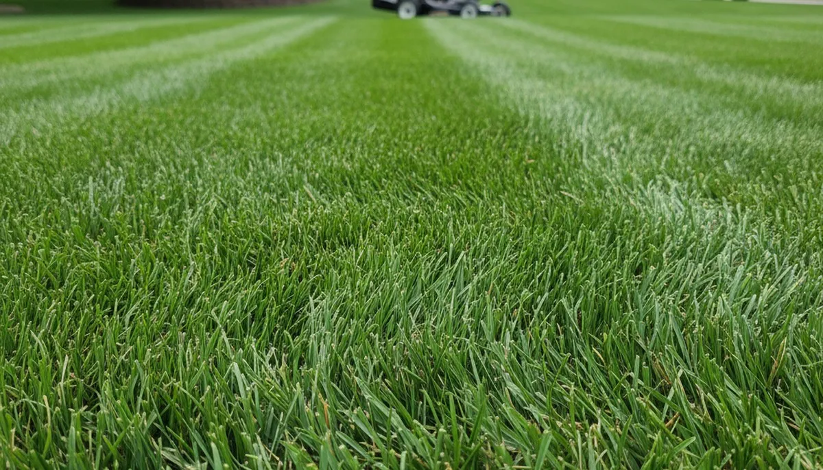 Close-up of freshly cut green grass showing precise mowing detail by lawn care pros in Madison, WI