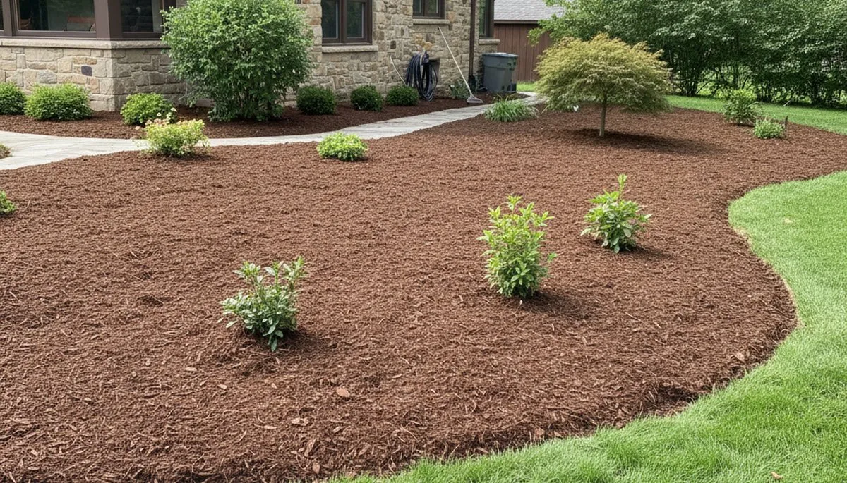 Freshly installed mulch beds with clean edges and rich color by Chop Chop Landscaping in Madison, WI