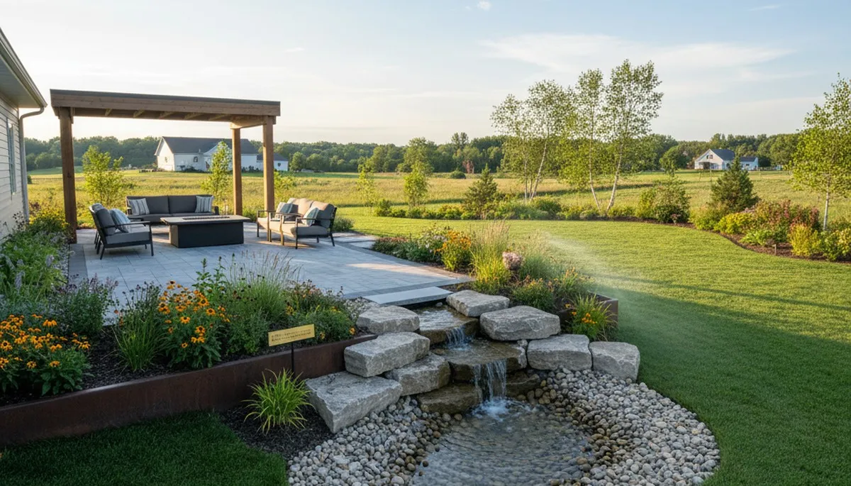 Landscaping crew providing lawn care service in Madison, WI