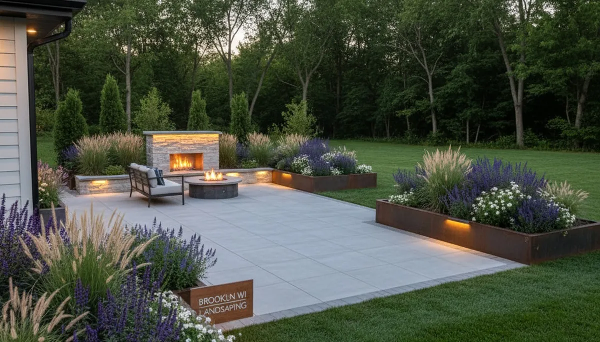 Landscaping crew providing lawn care service in Madison, WI