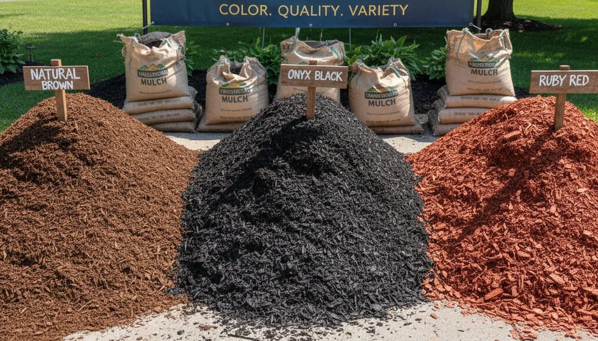 Brown, black, and red mulch varieties for Madison WI landscaping by Chop Chop Landscaping